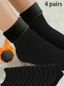 4 Pairs Snow Socks Set Wholesale Unisex Floor Socks Warm Fleece Thick Mid-Calf Socks Anti-Freeze Home Student Socks