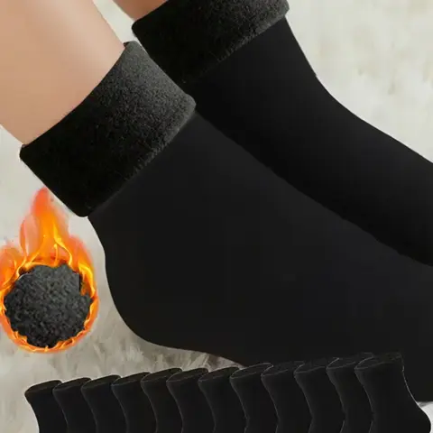 4 Pairs Unisex Thick Fleece Mid-Calf Socks, Warm Winter Socks for Home & Daily Wear, Socks Women