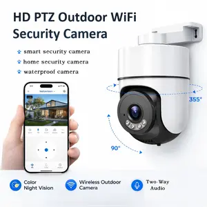 HD Outdoor PTZ WiFi Security Camera, Color Night Vision, Human Motion Tracking, Two-Way Audio, Remote App Control