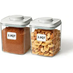 Airtight Food Storage Containers Set with One-Touch Lid, 2-Pack (2.8 QT / 2.65 L) Stackable PET, Best for Cereal, Flour, Rice & Baking Organizers.