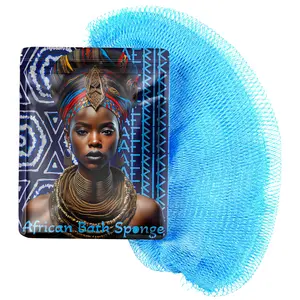 AFRIKI African Net Sponge – Exfoliating Body Scrubber, Black Owned & Rooted in Africa, All Skin Types | 45 in Long (Baby Blue)