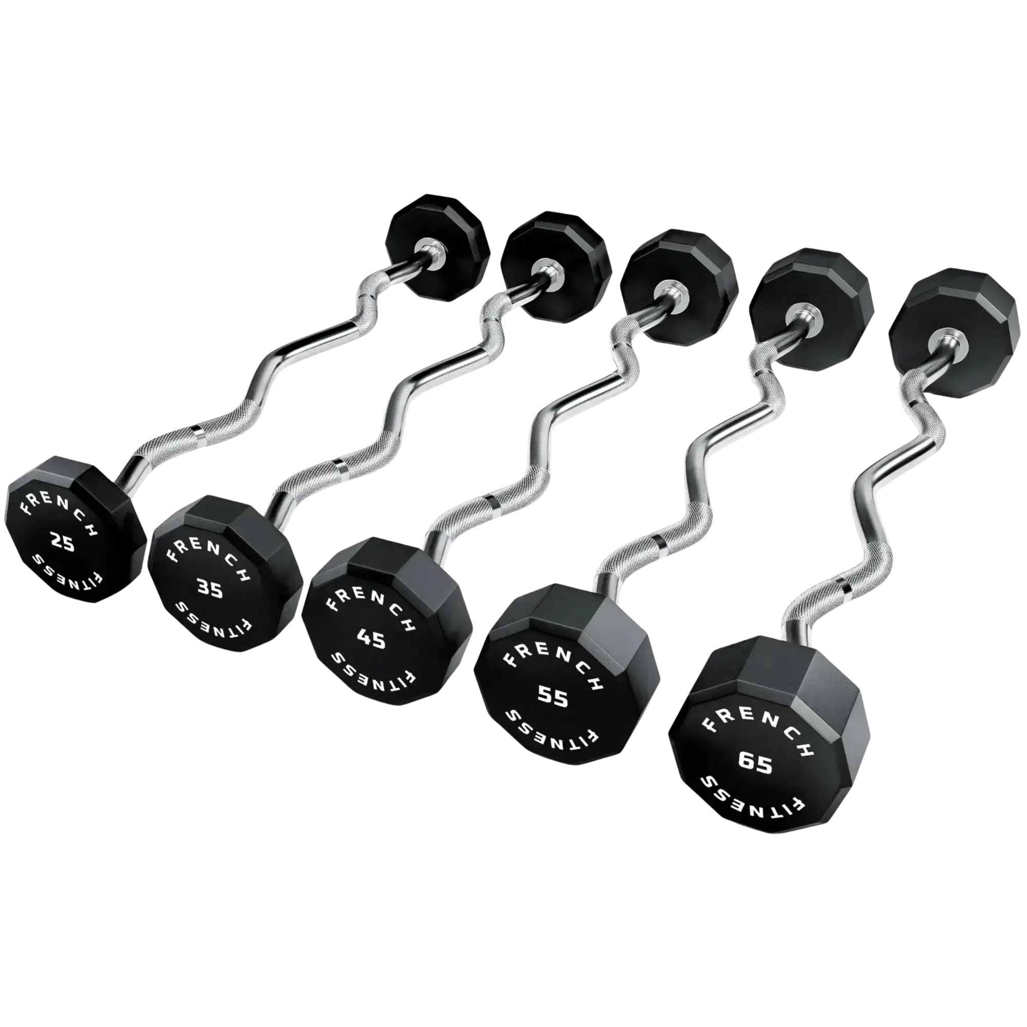 French Fitness EZ Curl Urethane Barbell Bar Set of 5 (25-65 lbs) (New)
