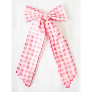 Large Long Tail Bow - Bright Pink Gingham