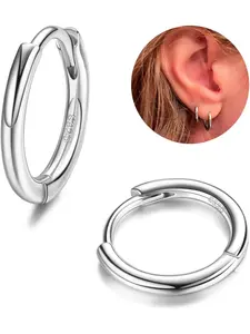 925 Sterling Silver Small Hoop Earring for Women Men Gold Plated Huggie Hoop Earrings Hypoallergenic Cartilage Helix Piercing Sleeper Hoop Earrings for Sensitive Ears 8mm/10mm/12mm Hoop Jewelry