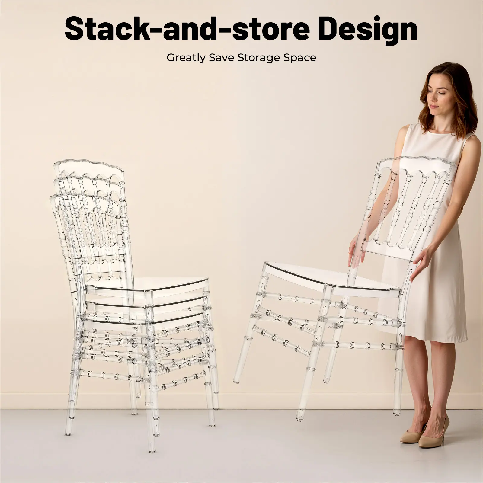 CNCEST Set of 4 Clear Chairs Transparent PC Stackable Dining Chairs 330 lbs Capacity Modern Napoleon & Phoenix Tail Design for Wedding Party Event Home