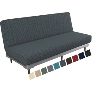 Futon Cover Stretch Armless Futon Sofa Cover Soft Futon Slipcover with Elastic Bottom Thick Sofa Bed Furniture Protector Covers, Machine Washable (Dark Gray)