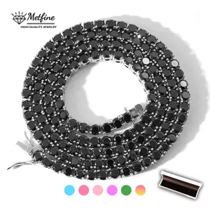 Iced Out Tennis Necklace 4mm Black /Green/ Blue/ Pink /Purple Color Tennis Chain Choker Necklace 16-24 Inches For Women Men Handmade Gifts