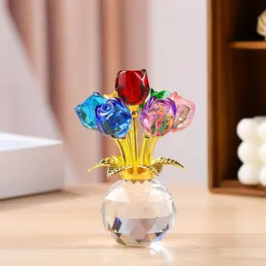 Simulated Crystal Rose Decorative Ornament, Home Office Living Room Accent Piece, Perfect Gift for Women, Mother's Day Present