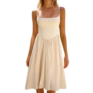 CHYRII Women Fashion Summer 2025 Spaghetti Straps Sleeveless Casual A-Line Midi Dresses Sundress