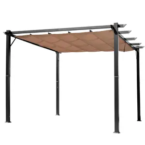 Outsunny 10' x 13' Aluminum Patio Pergola with Retractable Adjustable Sunshade Canopy, Backyard Shade Shelter for Porch, Outdoor Party, Grill Gazebo, Brown, Adjustable Shade