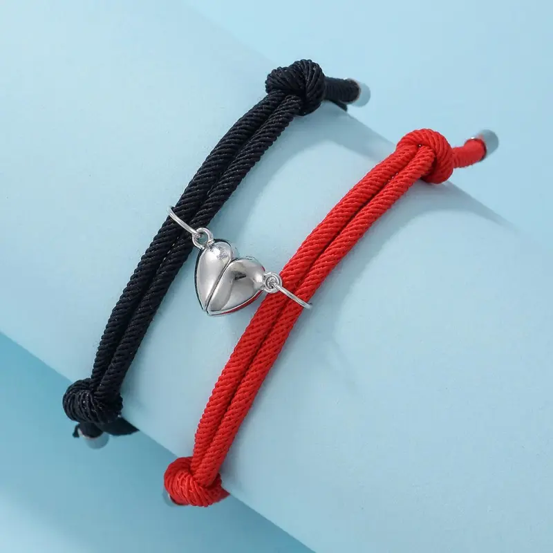 Summer Heart Magnetic Bracelet, Adjustable Bracelet, Heart Design Bracelet, Couple Bracelets, Matching Heart Bracelets, Heart Shaped Bracelet for Women & Men, Jewelry Accessories for Party & Daily Wear, Jewelry for Couples' Birthday Gift