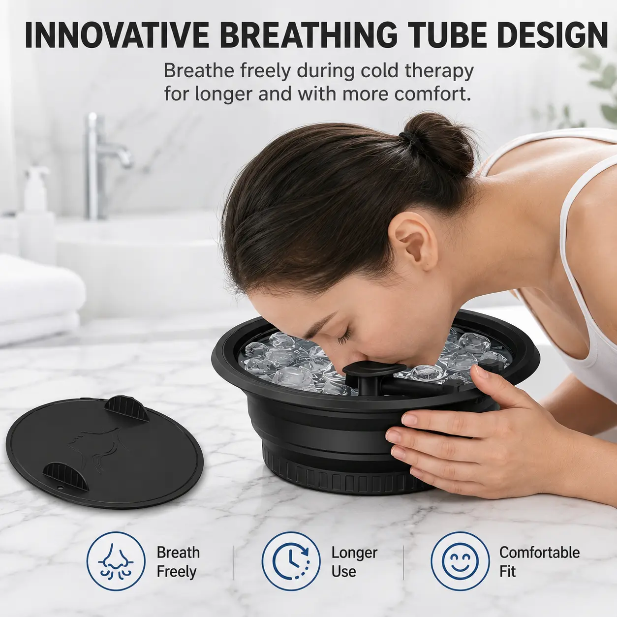Foldable Silicone Ice Tray Face Bowl with Detachable Air Tube, 15 Minutes Long Cold Compress Tool for De-Puffing & Pore Tightening, Portable Skincare Furnishing Accessory