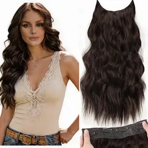Plodon dark brown hair extensions, available in 16/20/24 inches, each piece features 4-clip long curls, easy to maintain, and quick everyday hair extensions.