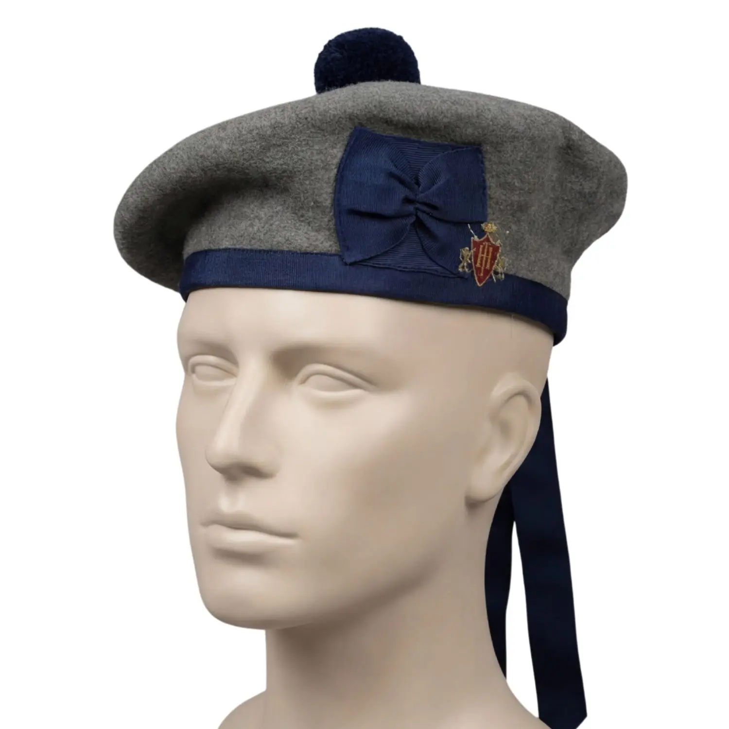 Khaki Plain Canadian Balmoral Bonnet - Traditional Wool Scottish Military Hat with Black Silk Tail Ribbons, Hand-Knotted Wool Pom-Pom for Engagement, Ceremony, Hand Wash Only
