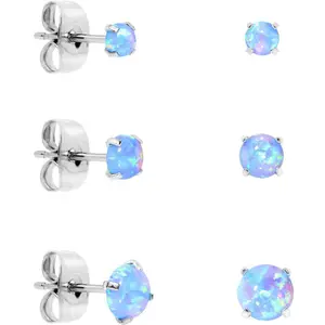 Light Blue Synthetic Opal Stainless Steel Post Stud Earring Pack Set of 3 Light Blue Synthetic Opal Stainless Steel Post Stud Earring Pack Set of 3