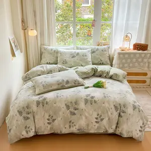 4pcs Vintage Linen Duvet Cover Set, Soft Floral Print, Floral Bedding Sets, Ideal for Bedroom, Apartment, Cozy and Comfortable