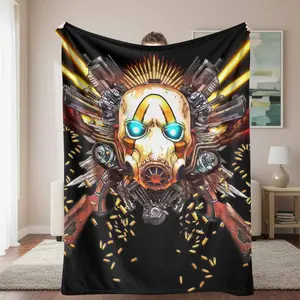 Psycho Bandit Flannel Blanket， Borderlands Inspired Art， Soft & Warm， Lightweight & Cozy， Perfect for Game Room Decor， Man Cave， Home Theater， Makes a Great Gift for Gamers， Ideal for Travel， Camping， and Couch Snuggling.