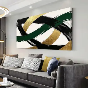 Abstract Knot Canvas Wall Art Multicolor Modern Decorative Paintin Vintage and Modern Style|Ideal choice for living room, bedroom, home office|Bold Black, Green, Gold Brushstrokes on White Background, Large Canvas Wall Art