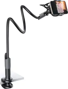 GEE3K 15K25K50K60K Phone Holder Bed Gooseneck Mount - Cell Phone Clamp Clip for Desk, Flexible Lazy Long Arm Headboard Bedside, Overhead Mount Stand, for 4-7" Cell Phone, iPhone 17 16 15 Pro Max, 14 Plus, 13