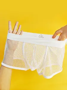 1pc Men's Large Mesh Boxer Briefs Hollow Out Design Butt Lifting Breathable Soft Stretch Briefs Gym Home