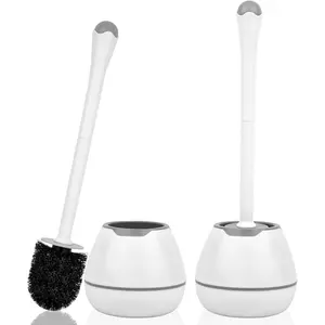 Toilet Brush and Holder, 2 Pack Toilet Bowl Brush and Holder with Long Handle, Plastic Holder Easy to Hide, Drip-Proof, Easy to Assemble, Deep Cleaning