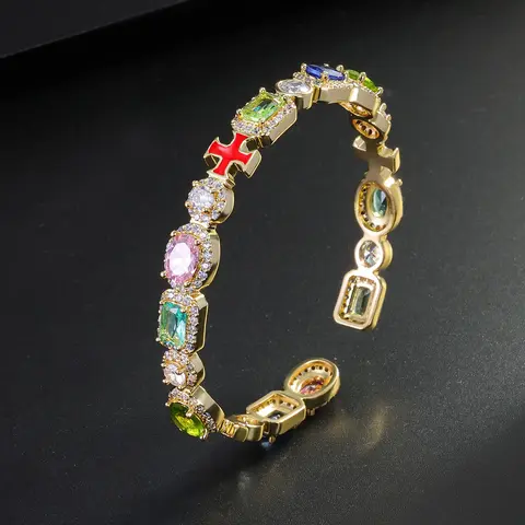 【Black Friday】ICED CHICS 7 mm Wide Enamel Cross Cubic Zirconia Bracelet, Unisex Hip-Hop Charm Jewelry, Romantic Gift for Partner, Perfect for Valentine’s Day, Birthday & Wedding Anniversary