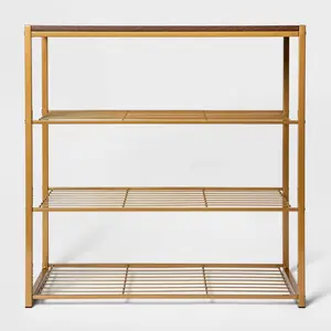 4-tier shoe rack in brass and walnut,Easily integrates into your existing decor style