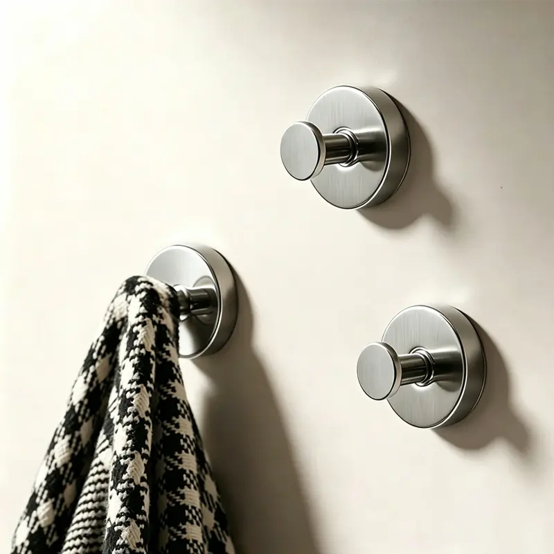 Decerk 5-Pack Modern Heavy-Duty Stainless Steel Suction Cup Hooks - Reusable No-Drill Bathroom Accessory, Towel Holders for Bathroom, Kitchen