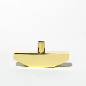 Polished Brass Taper Candle Holder - Modern Minimalist Candlestick