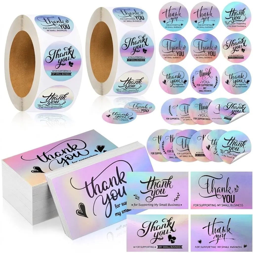 【Summervibes】1120 Pcs,Include 120 Business Card 1000 Roll Labels Thank You for Supporting My Small Business Stickers Package Insert