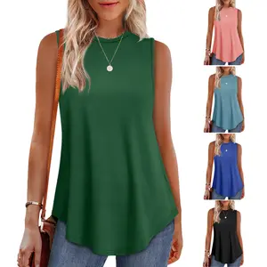 Women's Soft Sleeveless Tank Top Loose Fit Casual Blouse Solid Color Lightweight Crew Neck Vest for Summer Daily