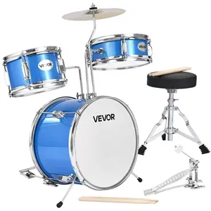 VEVOR Kids Drum Set, 3-Piece 14 in Junior Drum Sets, Beginner Drums Set with Adjustable Throne, Cymbal Two Pairs of Drumsticks, Musical Learning Drums Instruments Kit, for Children Ages 6-13 (Blue)