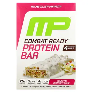 MusclePharm Combat Ready™ Protein Bar, Confetti Birthday Cake, 4 Bars, 1.87 oz (53 g) Each