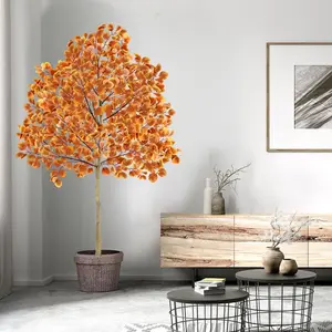 6ft Artificial Maple Tree with Vibrant Orange Leaves - Realistic Fake Autumn Harvest Tree for Indoor/Outdoor Fall Decor, Thanksgiving & Halloween Decoration, Durable Plastic Tree with Foliage, No Maintenance Required, Easy Setup