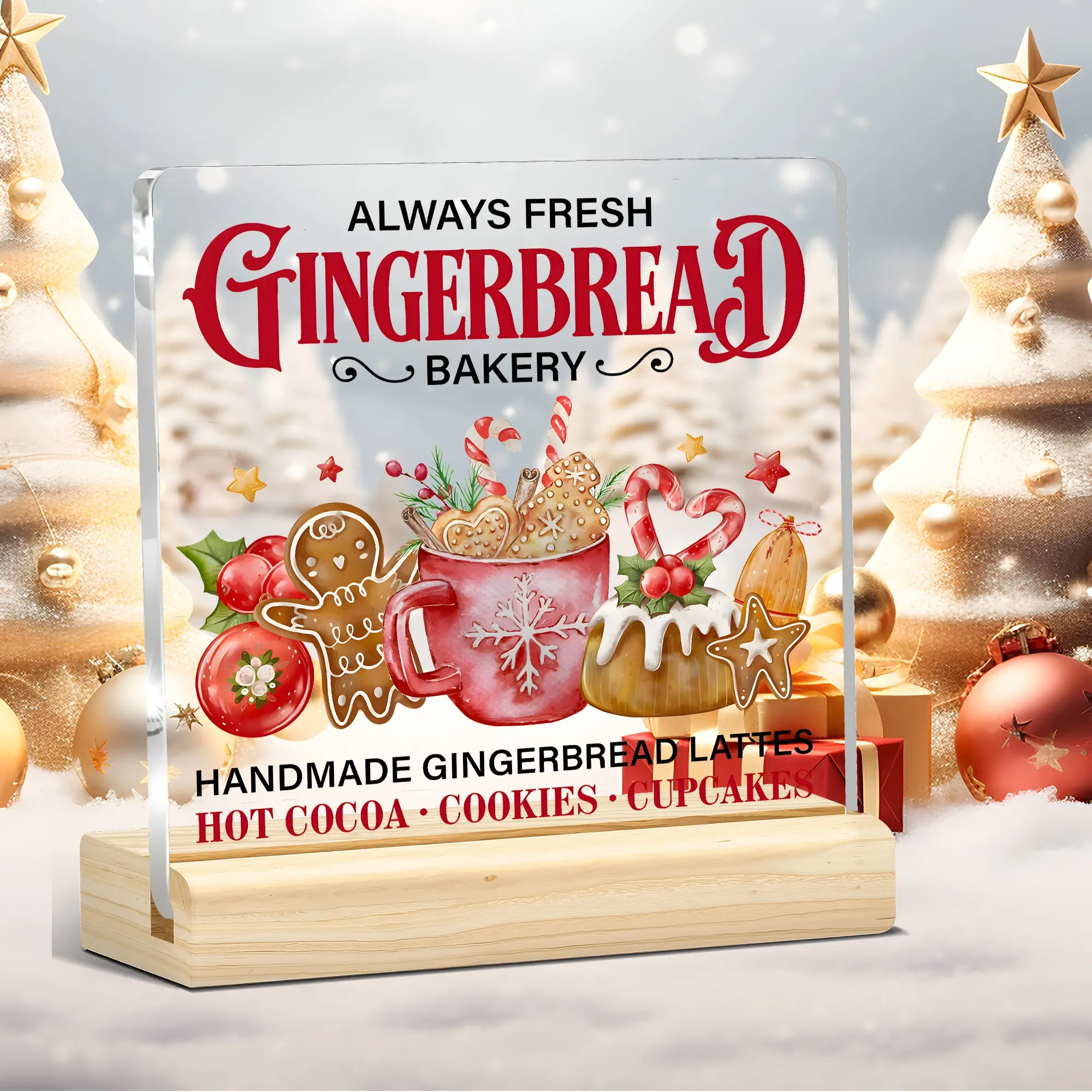 1pc Gingerbread Bakery Acrylic Plaque, Christmas Decorations Counter Sign, Hot Cocoa & Cookies Art, Cute Kitchen Accent, Tabletop Display, Gift for Women, Office Decor,room decor, home decor, living room decor, desk decor, Acrylic Desktop Decoration