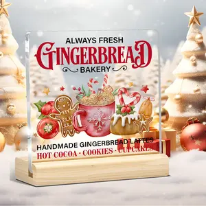 1pc Gingerbread Bakery Acrylic Plaque, Christmas Decorations Counter Sign, Hot Cocoa & Cookies Art, Cute Kitchen Accent, Tabletop Display, Gift for Women, Office Decor,room decor, home decor, living room decor, desk decor, Acrylic Desktop Decoration