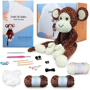 Crochet Kit for Beginners Adults, Freddy The Monkey DIY Crochet Animal Kit for Beginners, Learn to Crochet with Step-by-Step Instruction Book, Beginner Crochet Kit for Adults