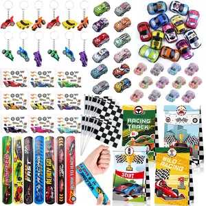 Race Car Party Favors, Race Car Birthday Party Supplies Include Mini Race Cars Slap Bracelet DIY Stickers Keychain Racing Flag Car Bags for Kids Race Car Themed Decorations