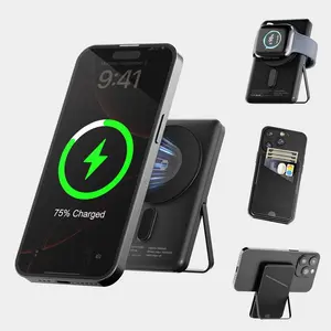 Magnetic Wallet for Magsafe iPhone 17/16/15/14/13/12, 5000mah Wireless Charger & Stand, Holds Cards, Foldable Tripod (/olive)