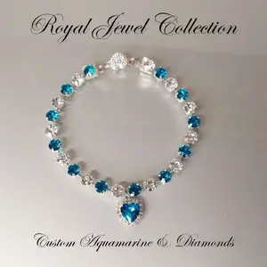 Pet Collar Custom Aquamarine & Diamond Crystal Heart Necklace Magnetic Breakaway Safe for Dogs & Cats