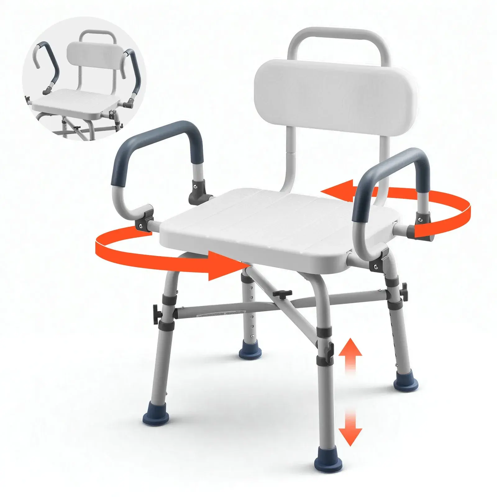 Swivel Shower Chair with Arms and Back, 500 lbs Heavy-Duty Bathroom Bench Seat, Height-Adjustable for Bathtub/Shower Stall Use by Adults, Disabled Individuals