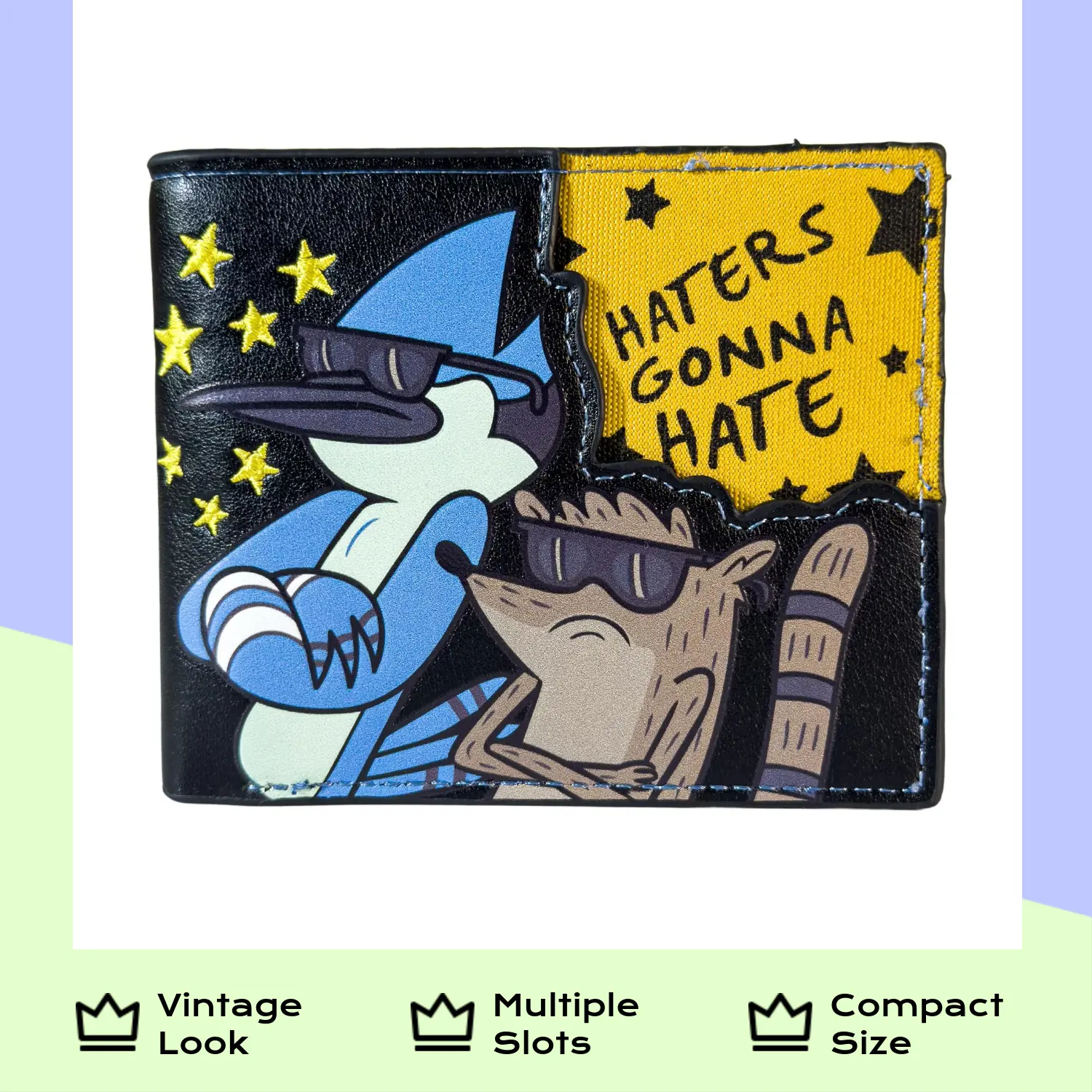 Haters Gonna Hate Wallet – Mordecai & Rigby Regular Show Bifold Wallet, Vintage Cartoon Credit Card Cash ID Holder,Retro,Slim,PAC-MAN,with,billetera,aluminum,fire,airtag,edc,deck,new
