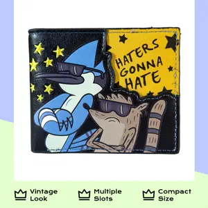 Haters Gonna Hate Wallet – Mordecai & Rigby Regular Show Bifold Wallet, Vintage Cartoon Credit Card Cash ID Holder,Retro,Slim,PAC-MAN,with,billetera,aluminum,fire,airtag,edc,deck,new