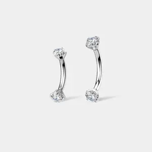 Oufer 2PCS Dainty CZ Internally Threaded Eyebrow Rook Piercing Stud Set in 316L Stainless Steel Hypoallergenic & Durable for Daily Wear