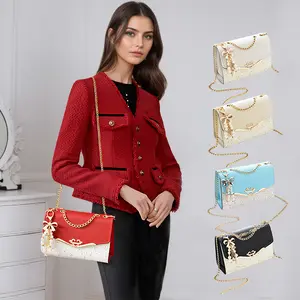 Women's Bow Pearls Chain Strap Crossbody Bag Flap Shoulder Purse, Glittering Sequins Satchel for Valentine's Gifts for Girlfriend