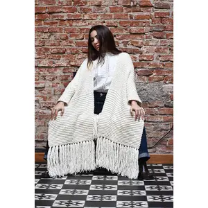 Luxurious Merino Wool Ruana with Fringes