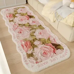 1pc Pink Flower Bedroom Carpet Girl Style Cute Romantic Atmosphere Decorative Carpet Fluffy Soft Art Design Living Room Carpet Household Washable Plush Floor Mat Home Decor Rug Floral Pattern Rug