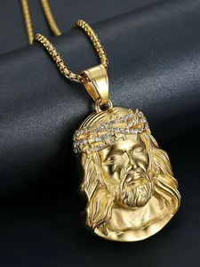 Jesus pendant, Jesus jewelry, stainless steel Jesus pendant, HIPHOP hip-hop stainless steel pendant, vacuum-plated 18K gold diamond-studded pendant necklace, fashionable for daily wear