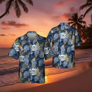 Busch Light Hawaiian Shirt Men Women Beer Bottle Tropical Monstera Palm Leaf Print Casual Loose Button Down Summer Beach Party Vacation Fan Gift Streetwear Cool Comfy Top