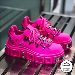 Men'sTrendyPunkStylePlatformSneakers-BrightPinkChunkySole,MetallicAccents,Lace-UpCasualShoesforCasualAttire,CasualFootwear|RuggedCasualWear|DurableTprSoleBoyClosedbudgetballinbrownshoes